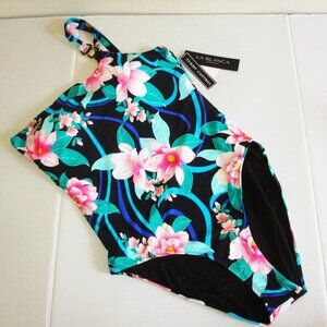 La Blanca Nightfall Blooms One Shoulder Rings One-Piece Swimsuit 40C 40D Size 16